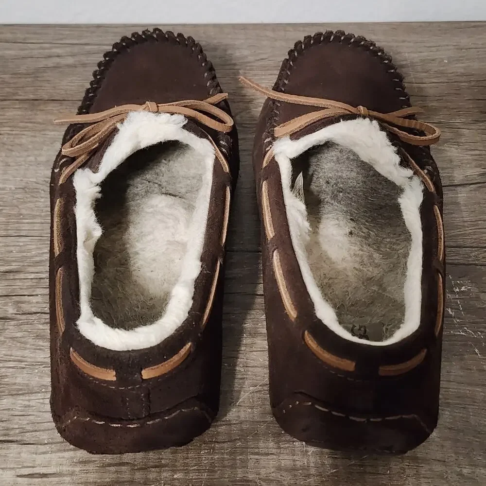 UGG Olsen Men's Suede Shearling Lined Moccasin Slippers Shoes Size 10 Brown - Picture 8 of 9
